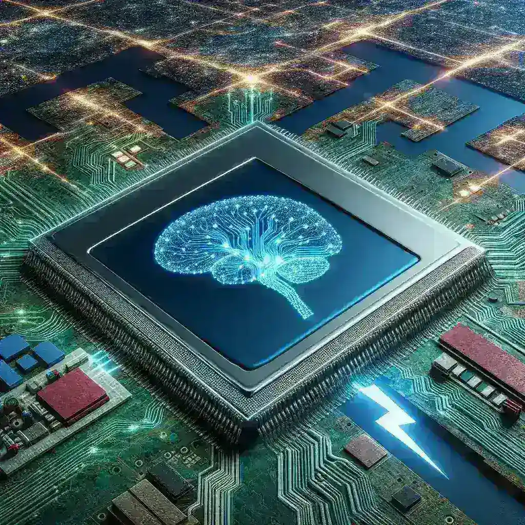 "Chips neuromórficos otimizados para eficiência de energia em inteligência artificial, ilustrando a evolução da tecnologia de processamento neural."