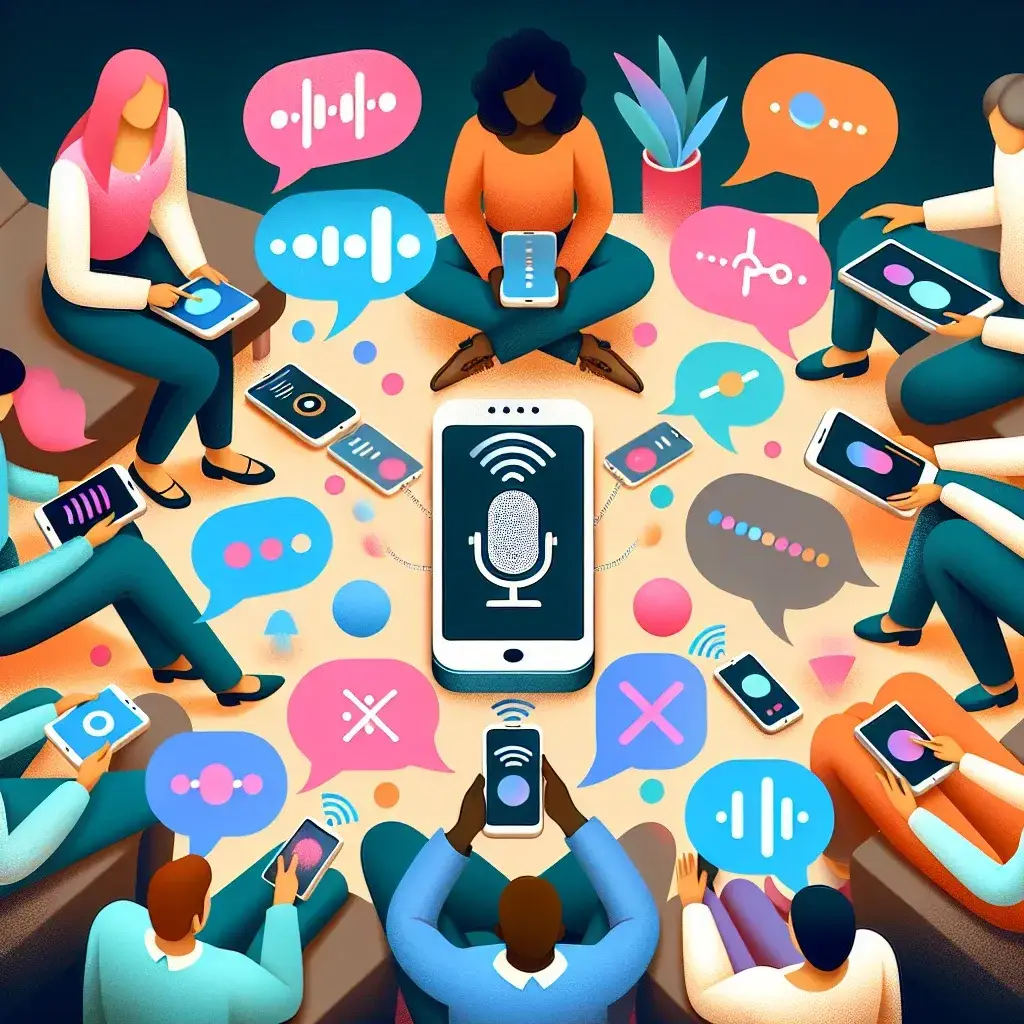 "Assistente de voz funcionando offline em idiomas regionais com ícones de fala e tecnologia, exemplificando a nova atualização em suporte local."
