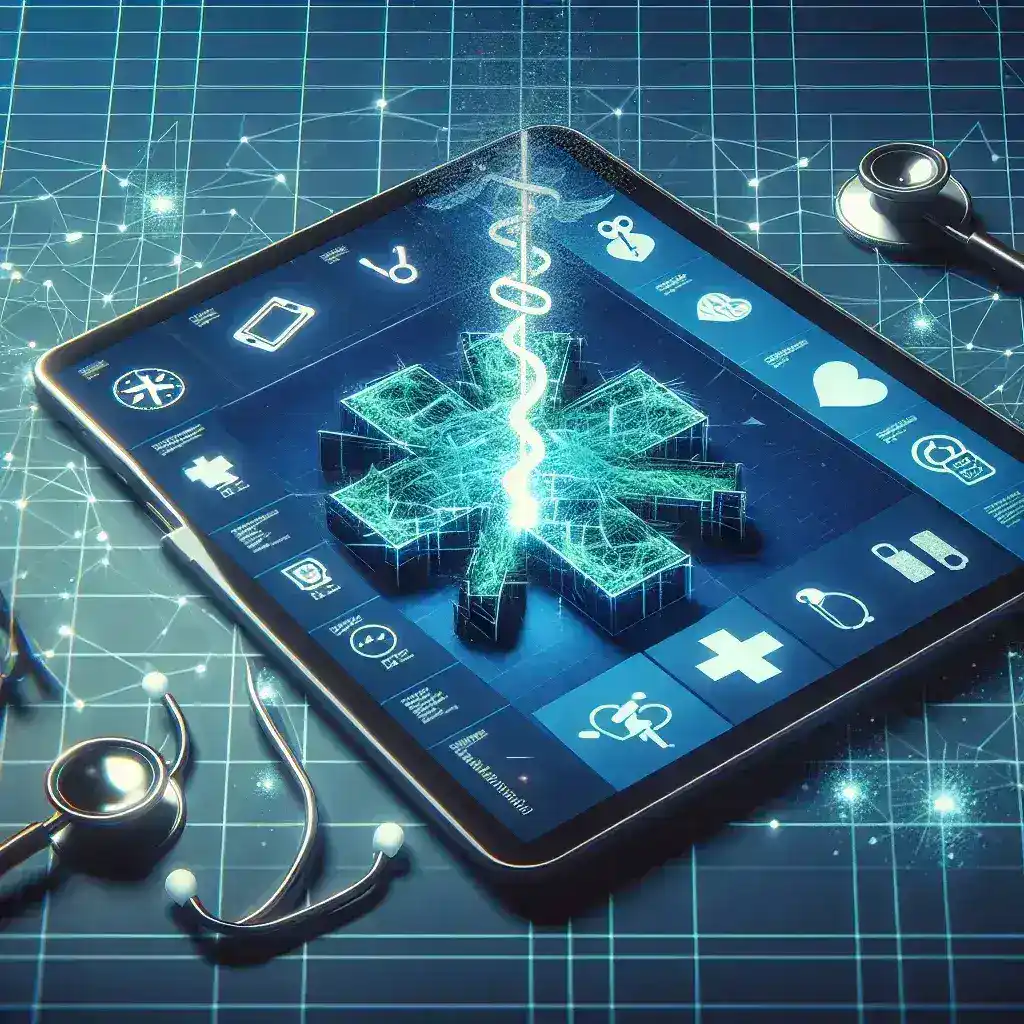 "Imagem ilustrativa mostrando uma tela de smartphone com um aplicativo de telemedicina aberto, destacando preocupações com segurança e privacidade de dados, conforme alertado em estudo recente sobre falhas em sistemas de saúde digital."